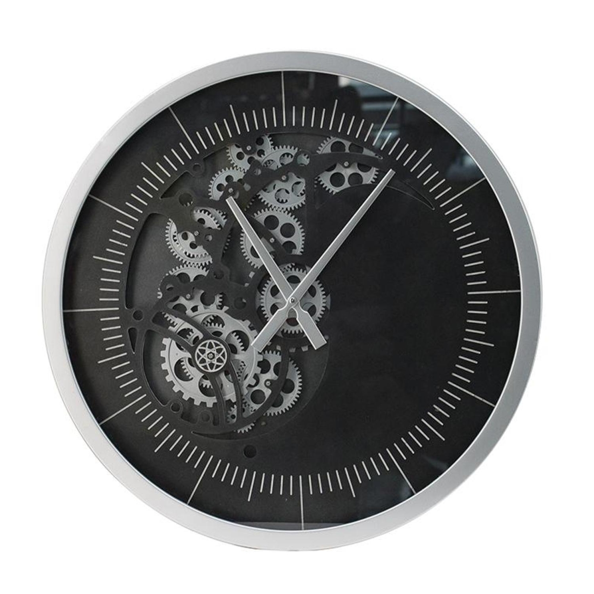 485985 23 in. Circle Black & Silver Wood & Glass Analog Wall Clock