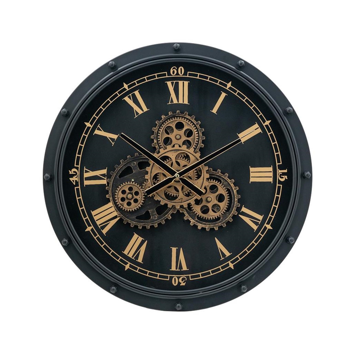 485990 20 in. Circle Black & Gold Metal & Glass Analog Wall Clock