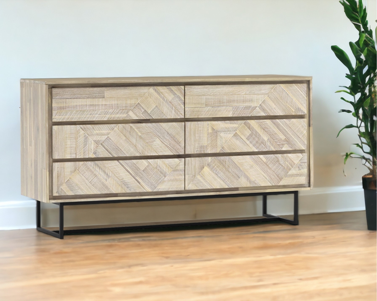 518619 61 in. Natural Solid Wood Six Drawer Double Dresser