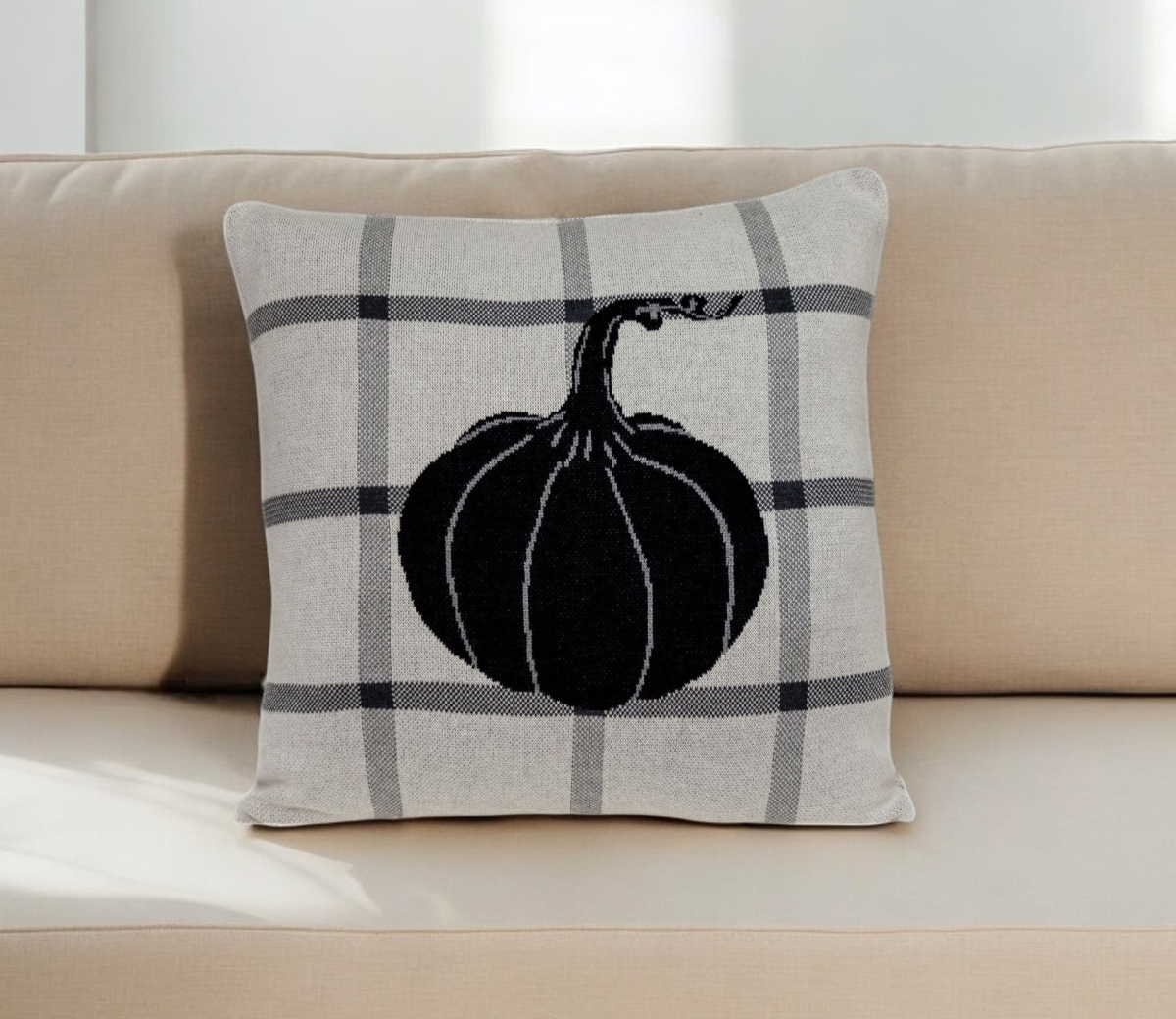 383153 Grey Plaid Pumpkin Throw Pillow