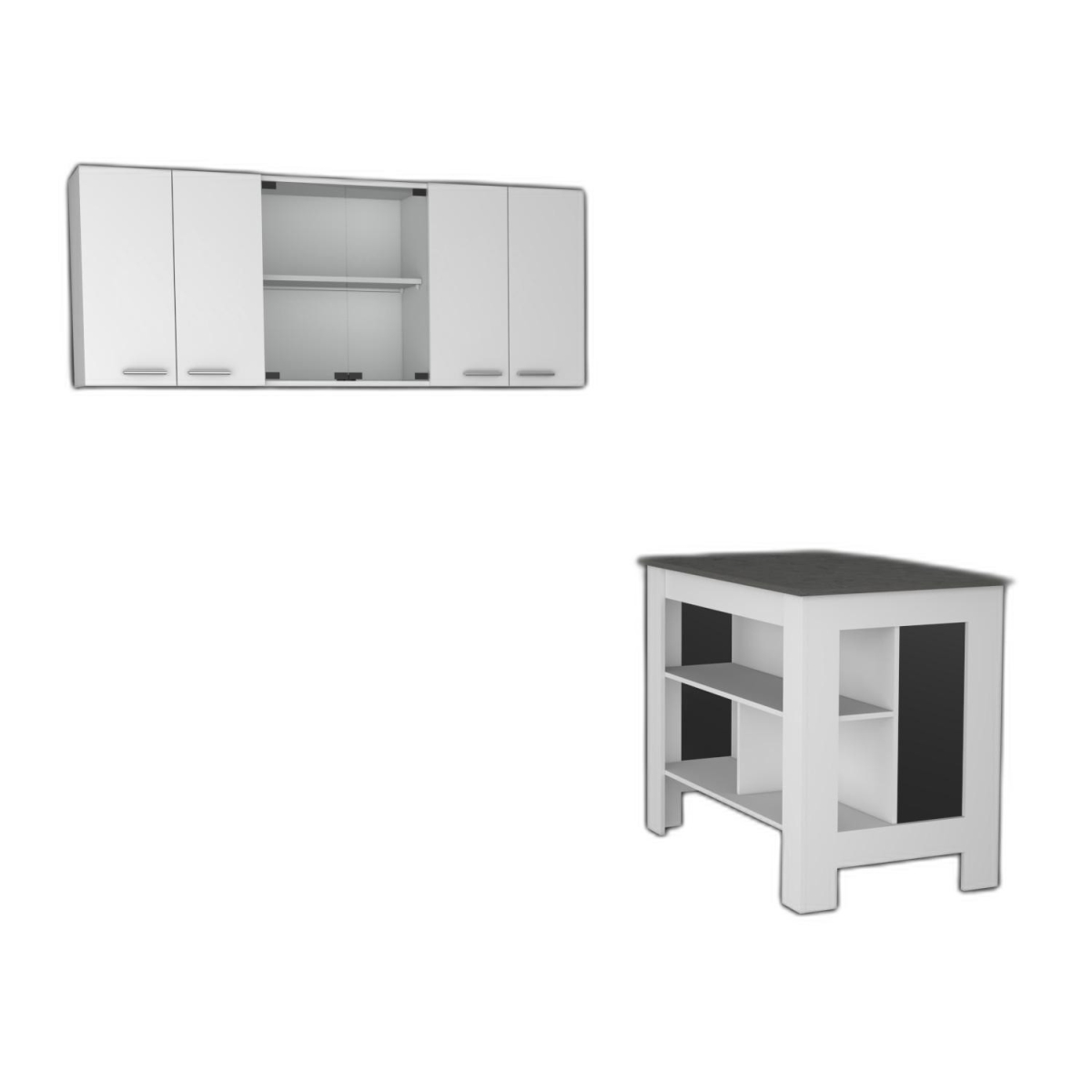 519045 41 in. White & Dark Brown Kitchen Cart Island Set with Storage