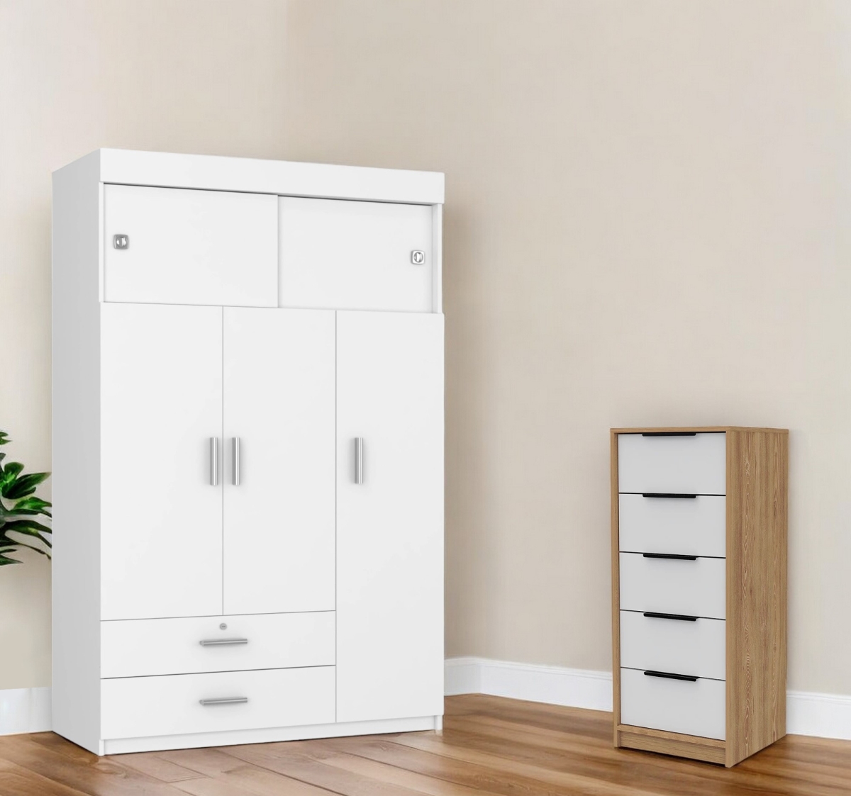 530267 47 in. White Two Drawer Combo Dresser