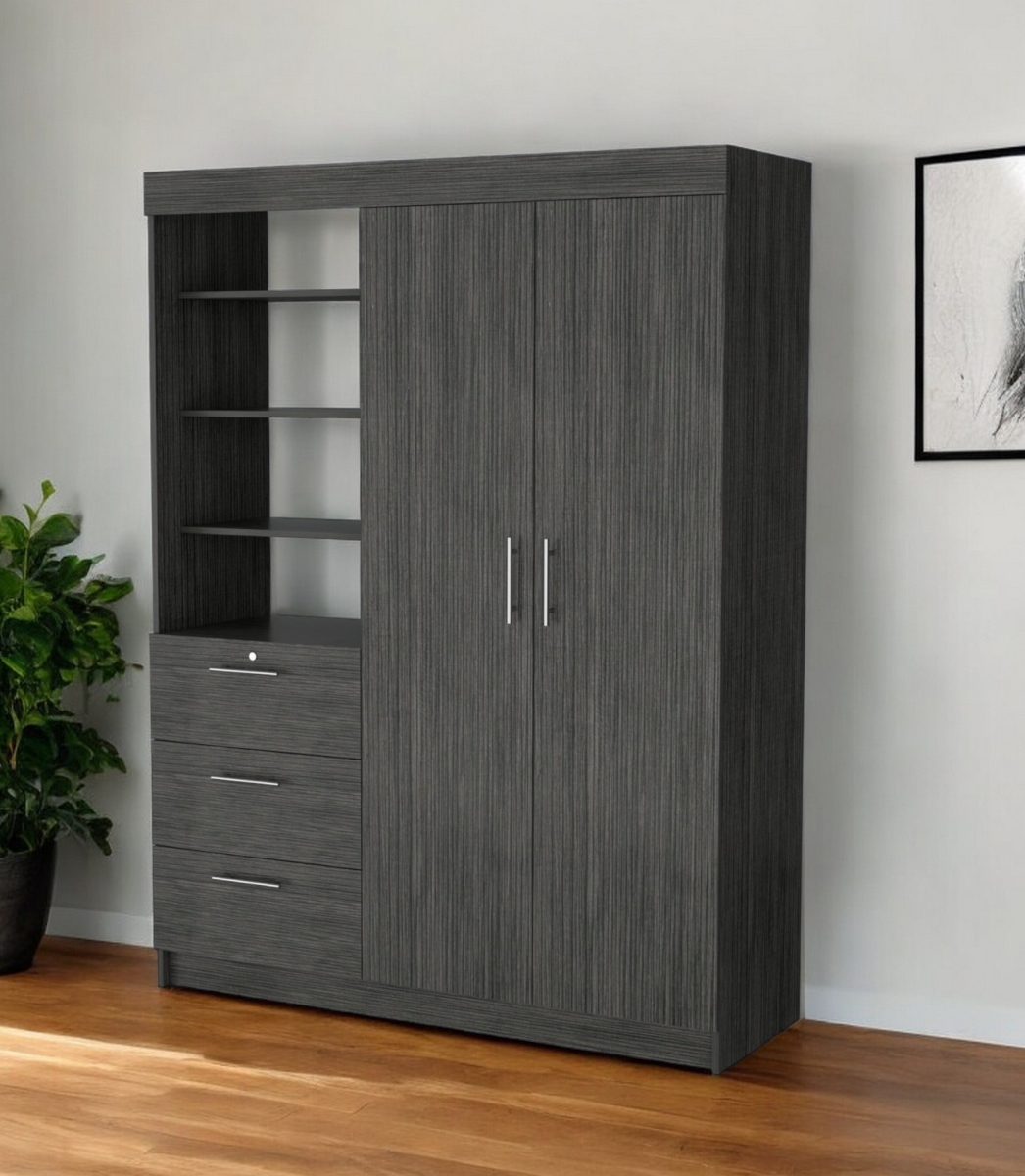 552276 59 in. Gray Three Drawer Combo Dresser