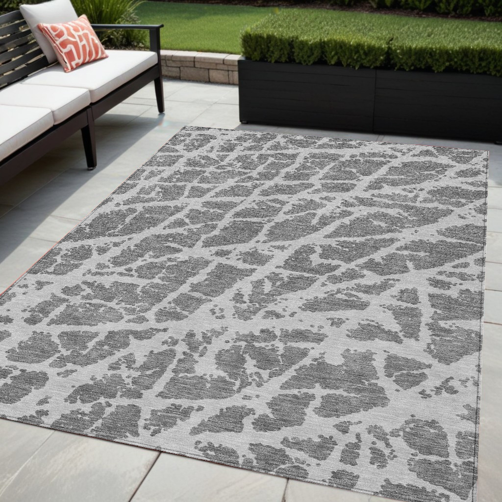 559257 5 x 8 ft. Charcoal Abstract Washable Non Skid Indoor Outdoor Rectangle Machine Woven Area Rug
