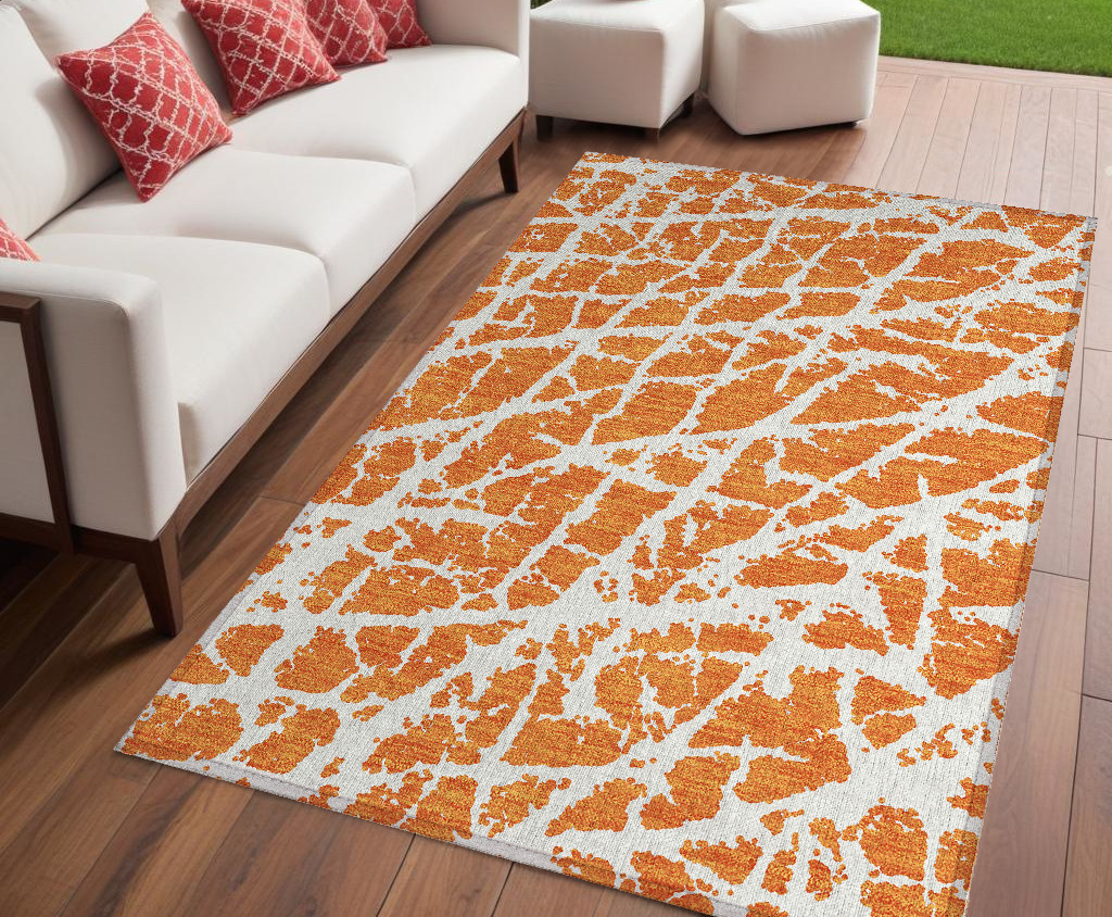 Abstract Orange & White Indoor/Outdoor Area Rug - 5 x 8 ft - Machine Washable
