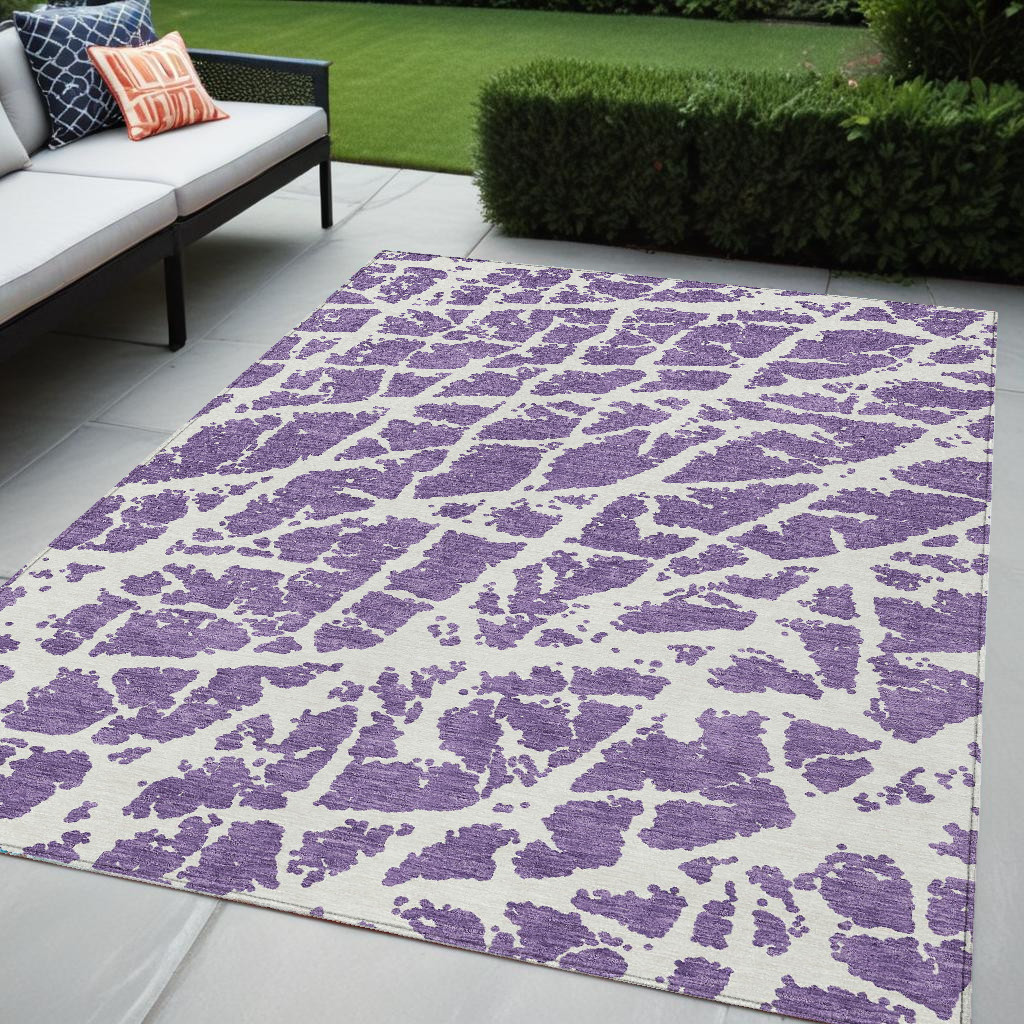Purple & White Abstract Washable Area Rug - 5 x 8 ft - Non-Skid Design
