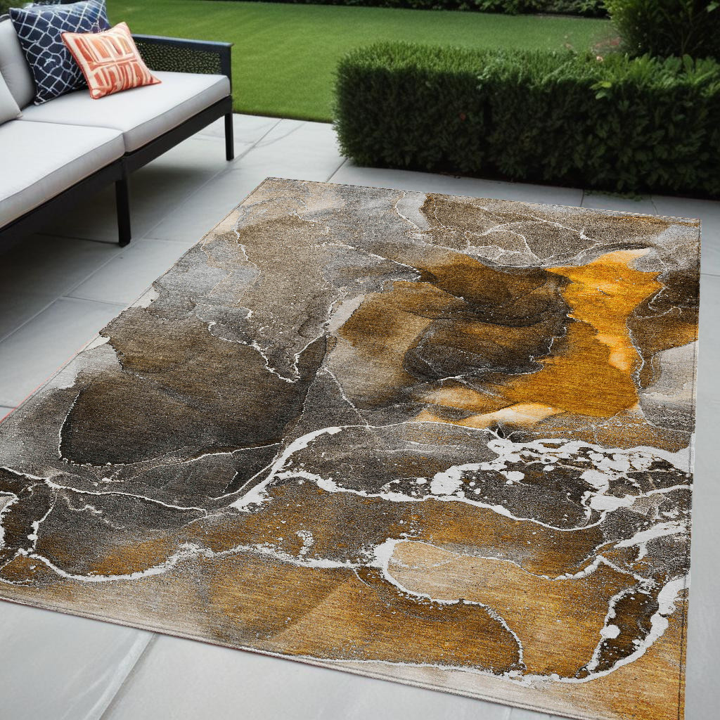 Abstract Washable Area Rug - Brown & Gray - 5 x 8 ft - Stain Resistant