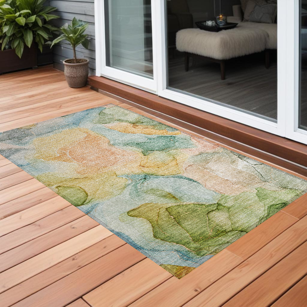 Blue Abstract Washable Area Rug - 2 x 3 ft. - Stain Resistant Non-Skid