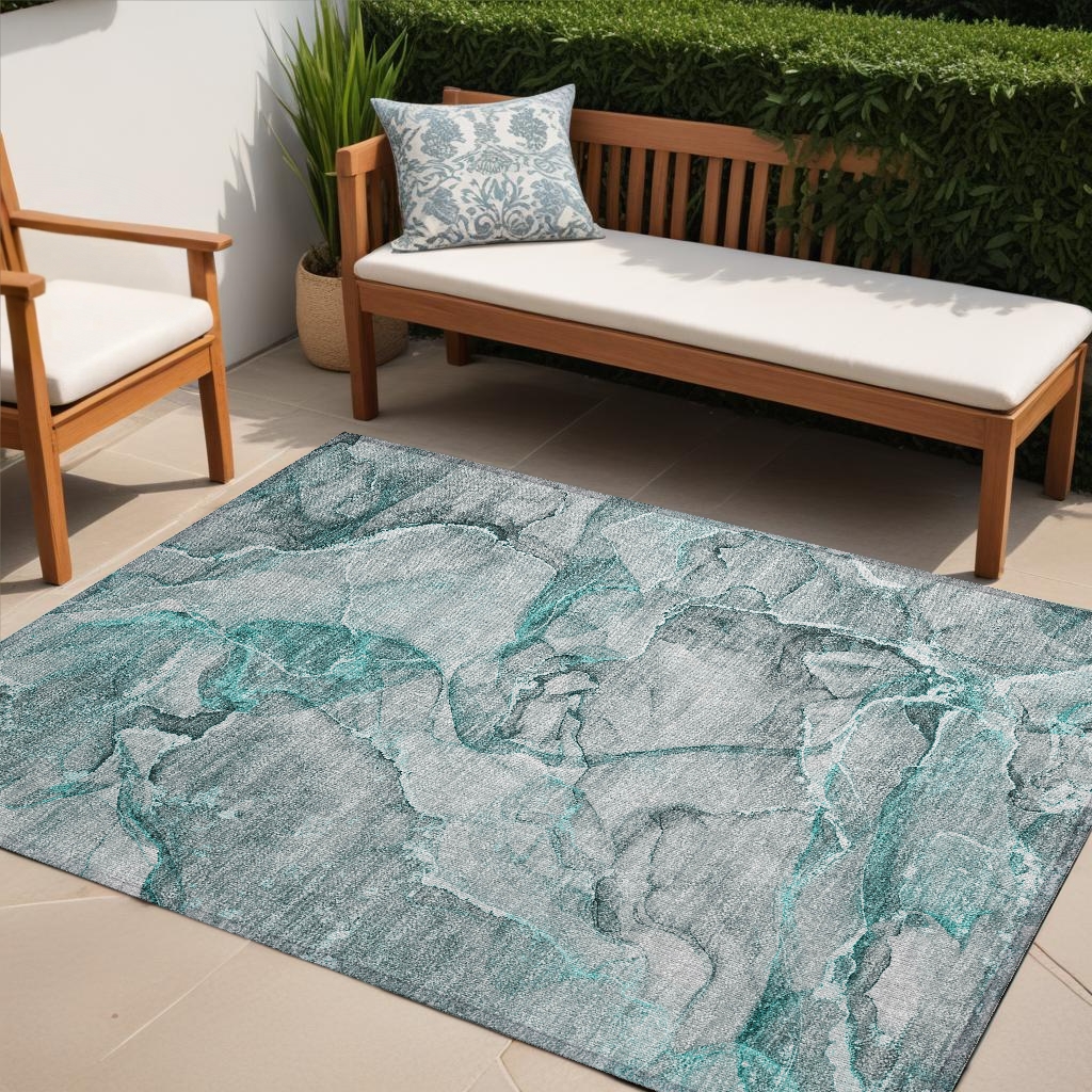 Gray & Ivory Abstract Washable Area Rug - 5 x 8 ft - Non-Skid - Stain Resistant