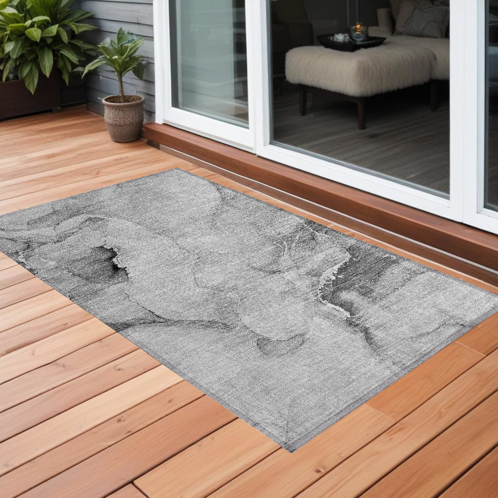 Abstract Gray & Ivory Area Rug - 3 x 5 ft - Washable & Non-Skid