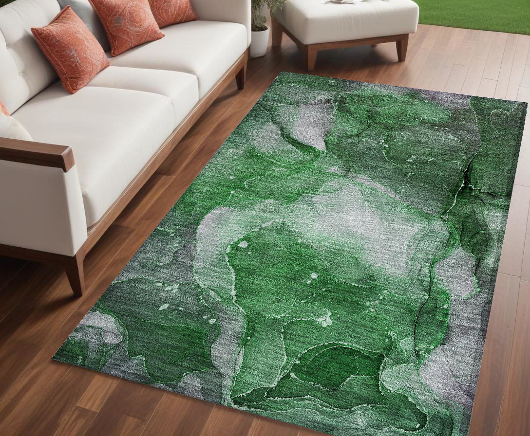 Emerald Abstract Washable Area Rug - 5 x 8 ft. - Stain Resistant & Non-Skid