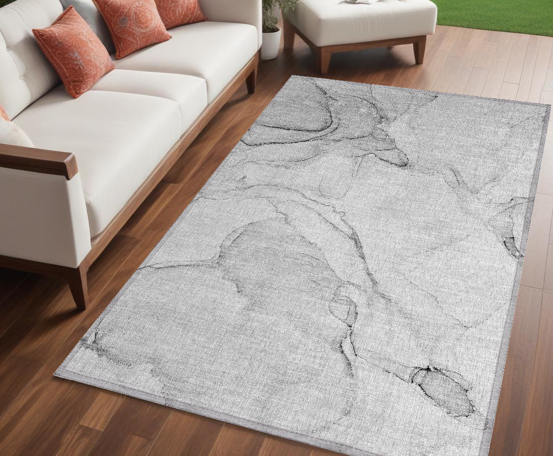 560550 5 x 8 ft. Silver Abstract Washable Non Skid Indoor Outdoor Rectangle Machine Woven Area Rug