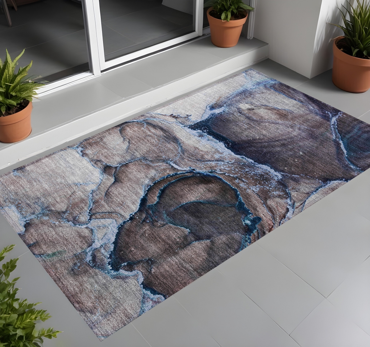 Navy Blue Abstract Washable Area Rug - 3 x 5 ft - Stain Resistant & Non-Skid