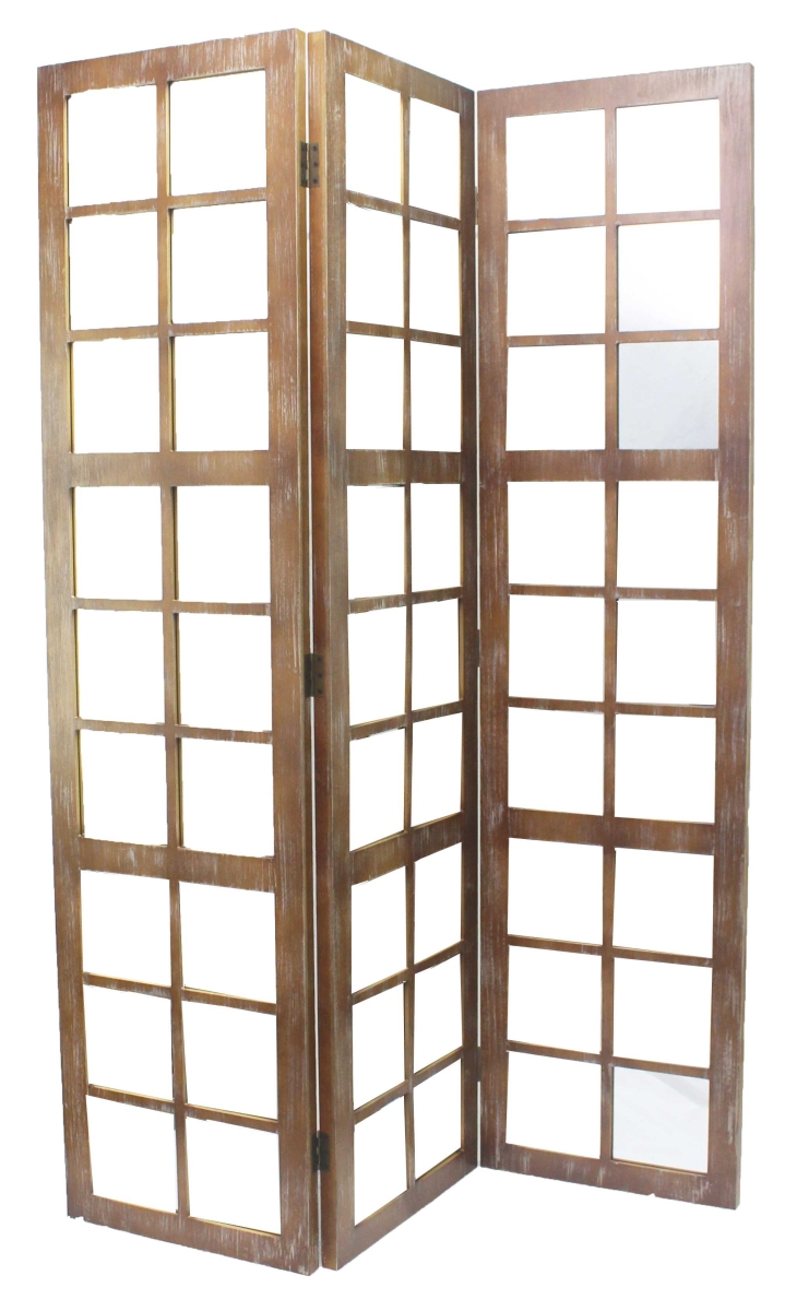 277090 63 x 84 in. Brown Wood Mirror Screen