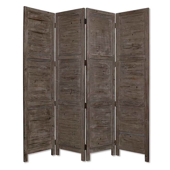 274883 84 in. Gray Folding Four Panel Screen Room Divider