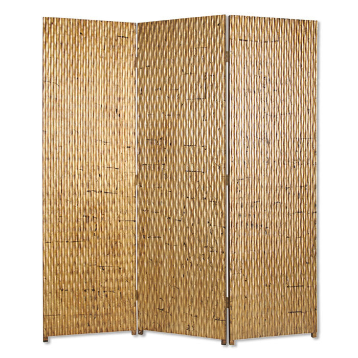 274902 63 x 72 in. Gold Wood 3 Panel Screen