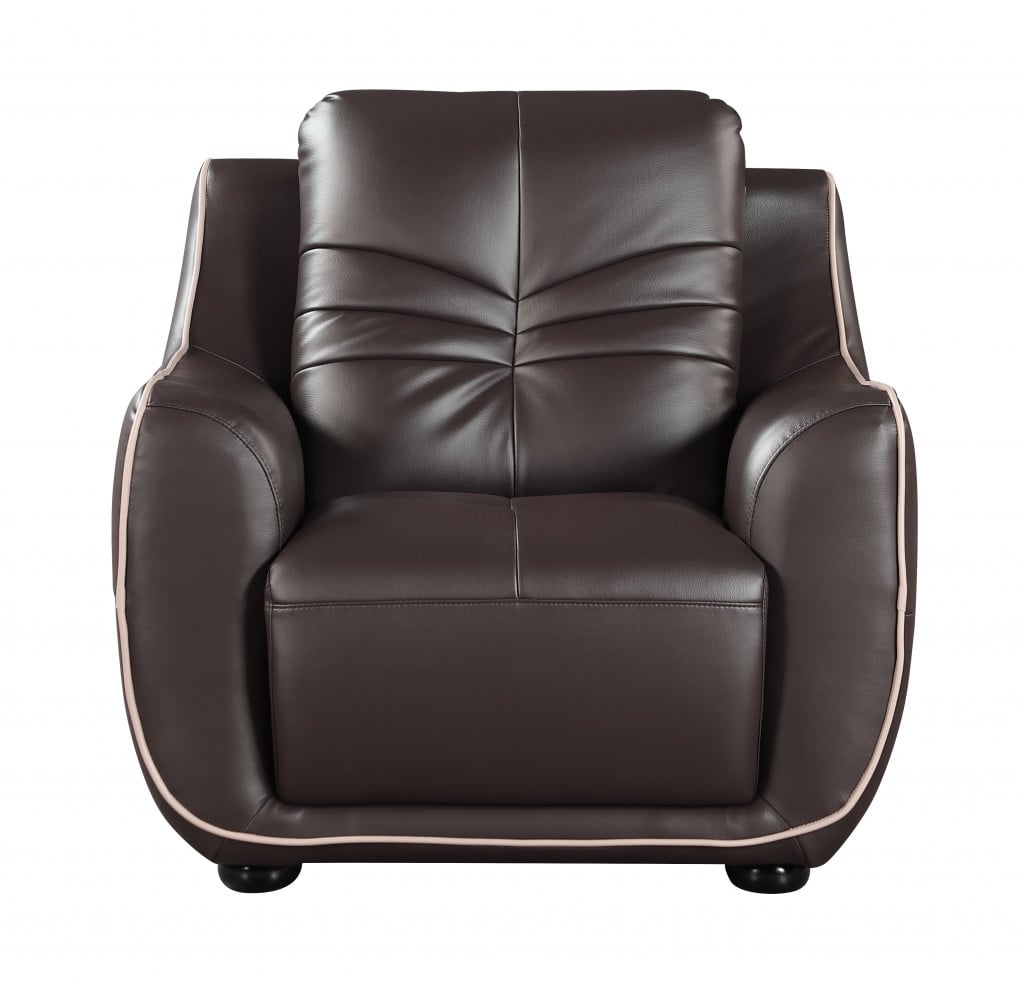 329505 Leather Match Solid Color Flared Arms Club Chair Brown Legs