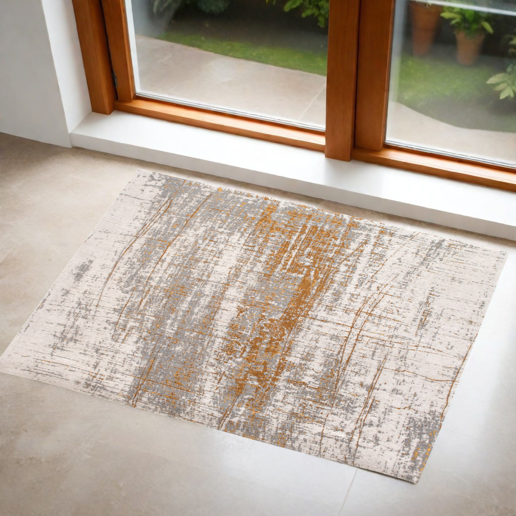 548388 3 x 5 ft. Gray & Gold Abstract Non Skid Rectangle Machine Woven Area Rug