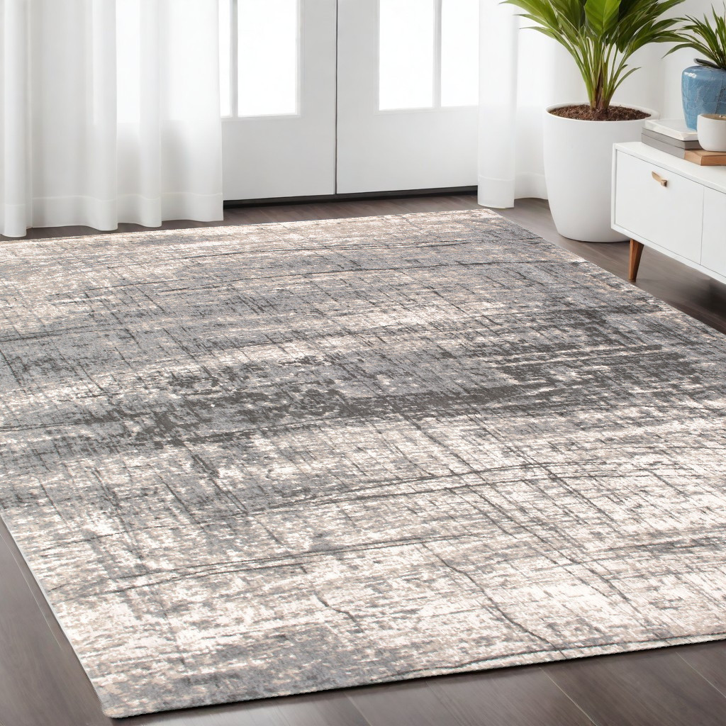 548397 5 x 7 ft. Gray & White Abstract Non Skid Rectangle Machine Woven Area Rug