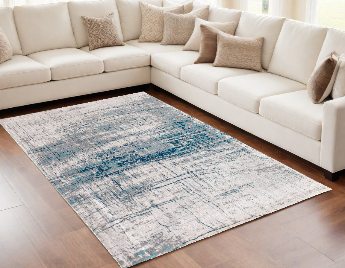 548405 5 x 7 ft. Blue & Gray Abstract Non Skid Rectangle Machine Woven Area Rug