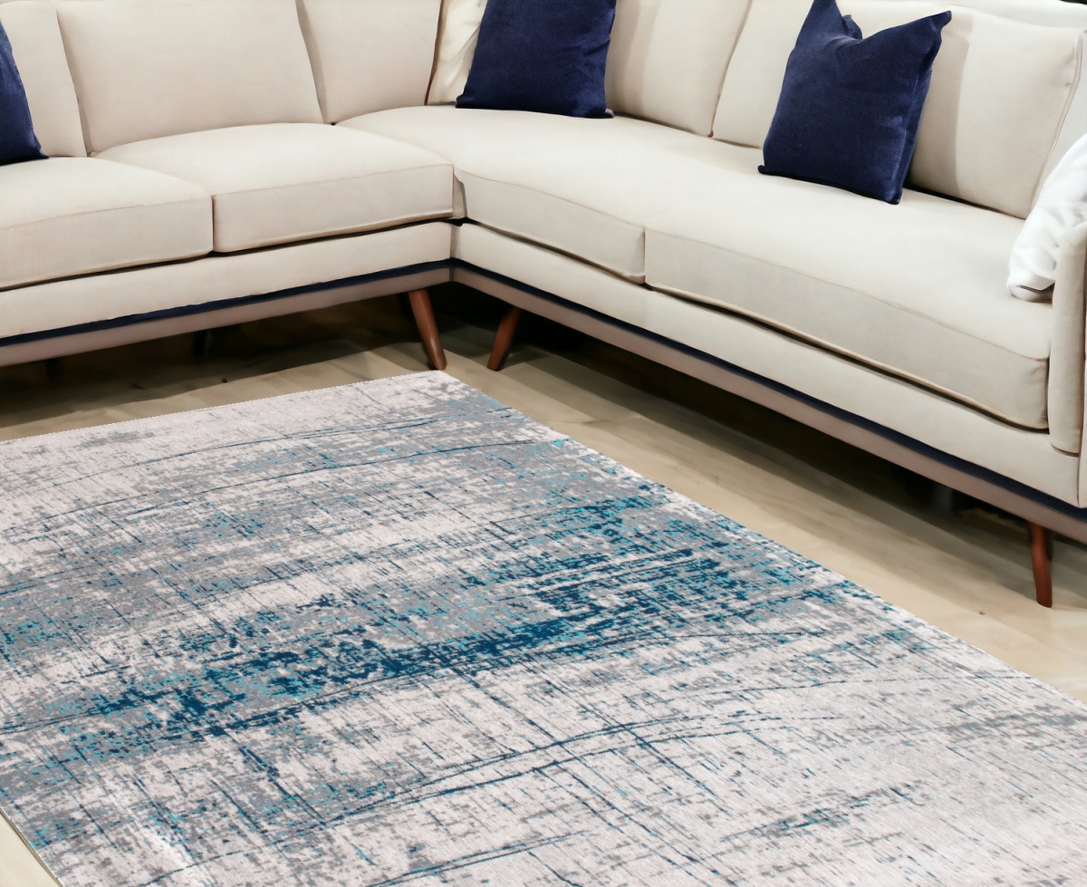 548409 9 x 13 ft. Blue & Gray Abstract Non Skid Rectangle Machine Woven Area Rug