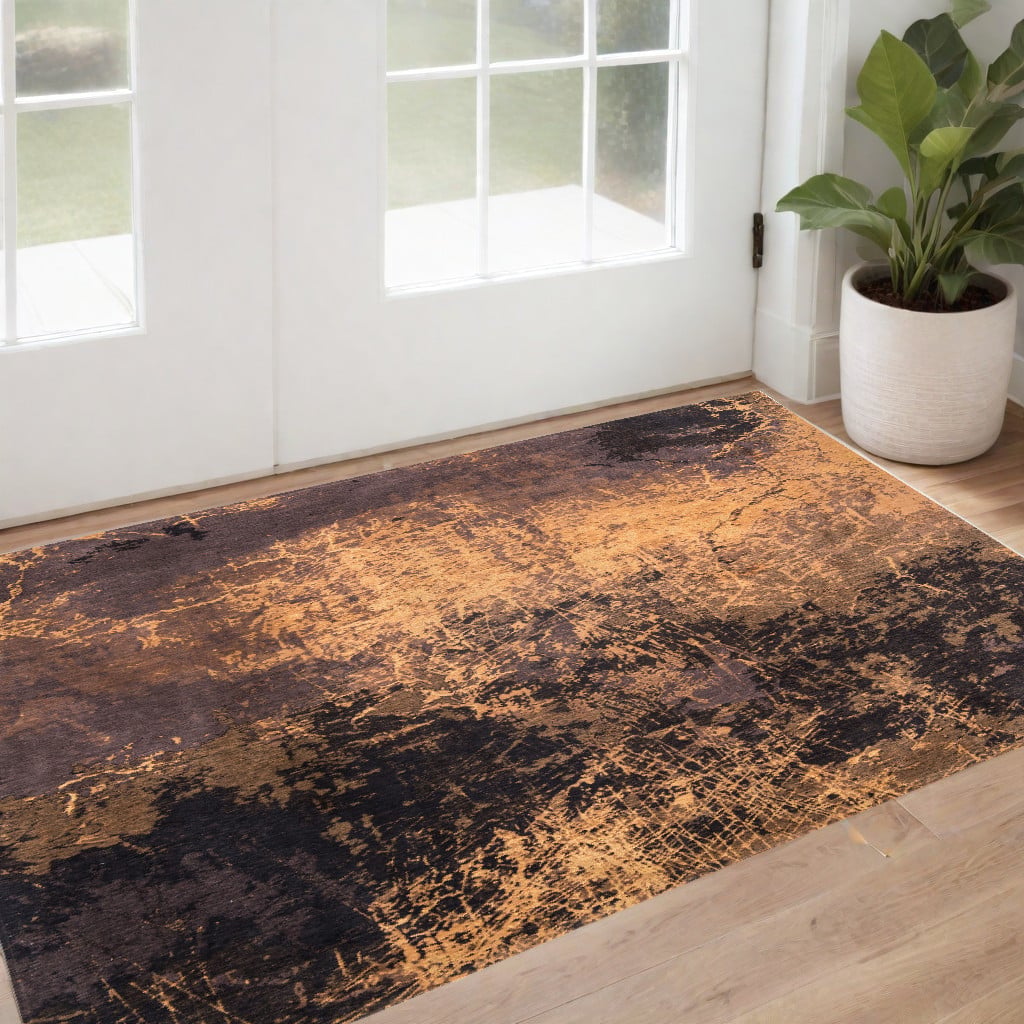 548436 3 x 5 ft. Yellow & Brown Abstract Non Skid Rectangle Machine Woven Area Rug