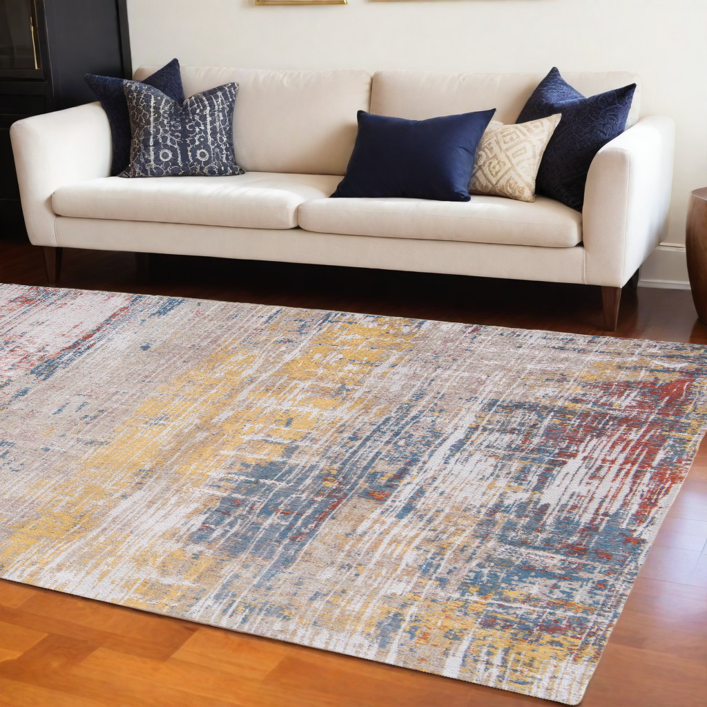 548476 8 x 11 ft. White Abstract Non Skid Rectangle Machine Woven Area Rug