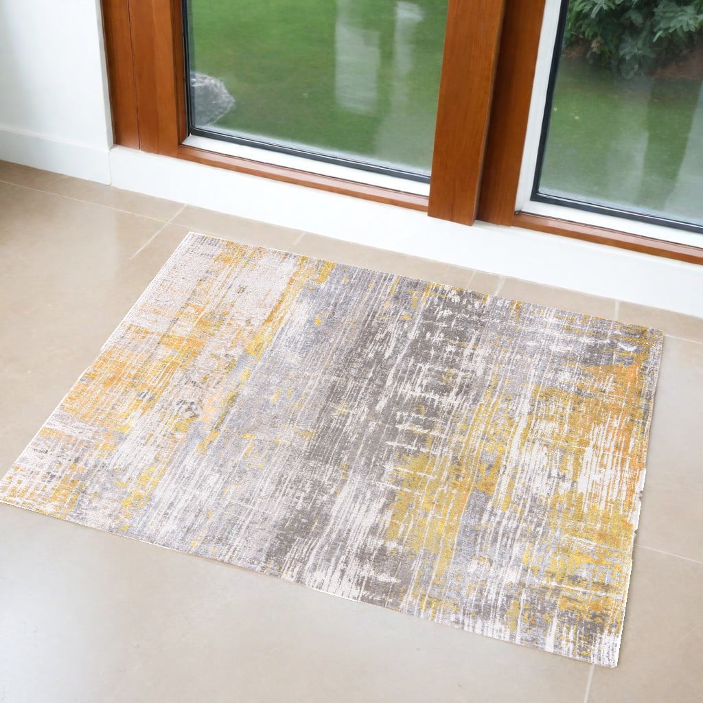 548480 3 x 5 ft. Gray & Yellow Abstract Non Skid Rectangle Machine Woven Area Rug