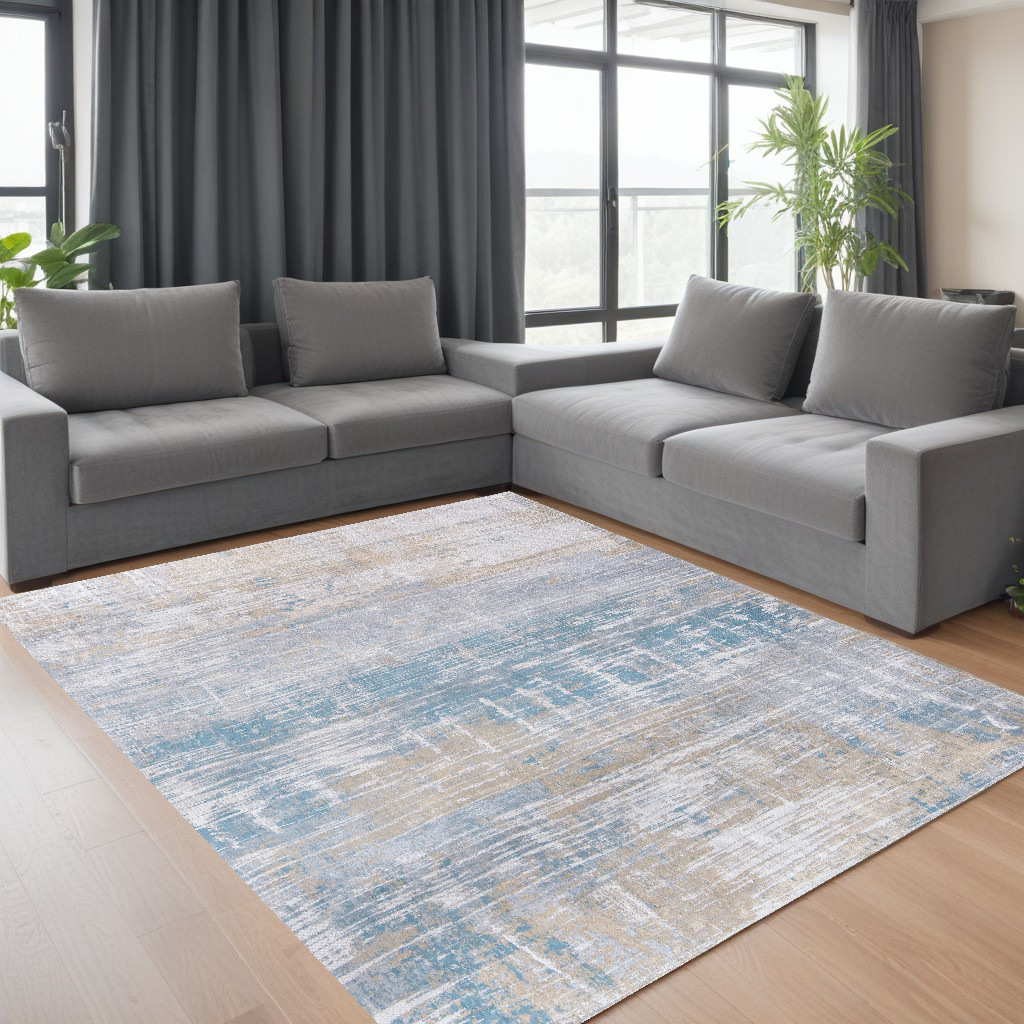548499 7 x 9 ft. Blue & Yellow Abstract Non Skid Rectangle Machine Woven Area Rug