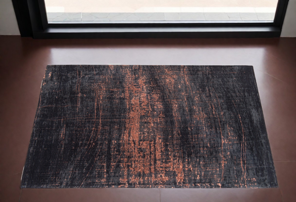 548540 3 x 5 ft. Black & Gold Abstract Non Skid Rectangle Machine Woven Area Rug
