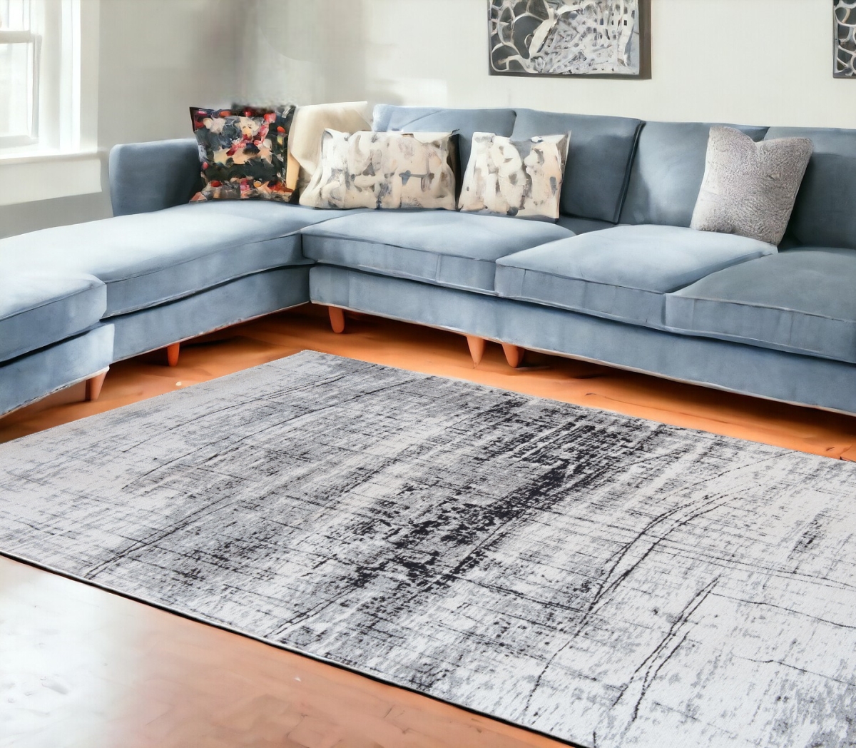 548550 6 x 8 ft. Black & White Abstract Non Skid Rectangle Machine Woven Area Rug