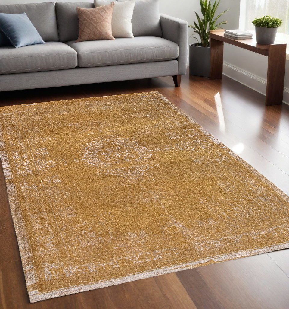 548634 5 x 7 ft. Orange & White Medallion Non Skid Rectangle Machine Woven Area Rug