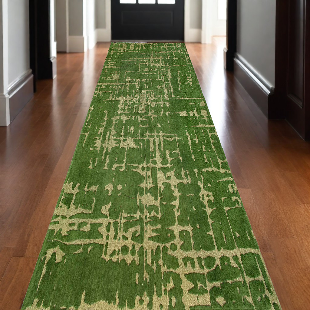 551696 10 ft. Green Abstract Non Skid Rectangle Machine Woven Area Rug