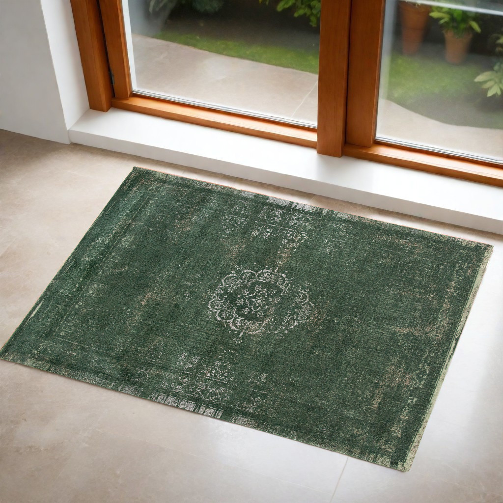 548639 3 x 5 ft. Gray & Green Medallion Non Skid Rectangle Machine Woven Area Rug