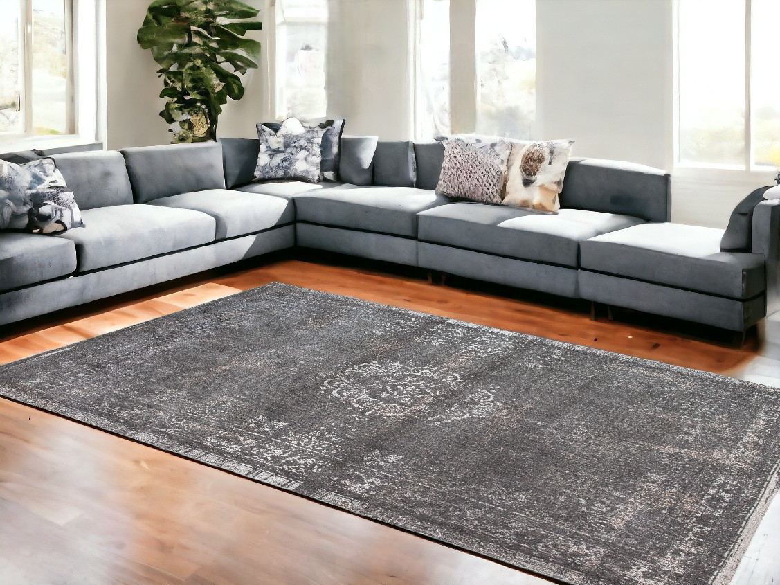 548649 8 x 11 ft. Gray Medallion Non Skid Rectangle Machine Woven Area Rug