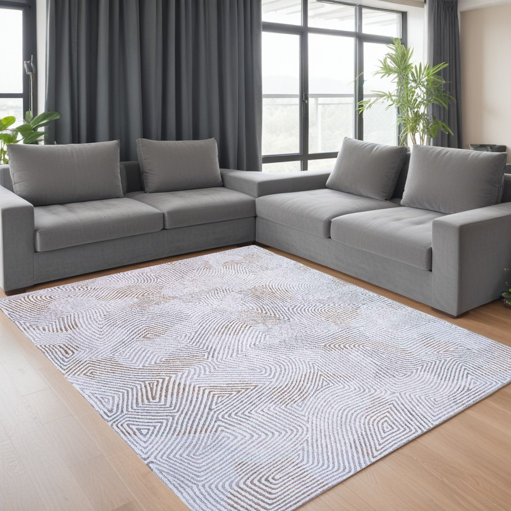 548754 7 x 9 ft. White Abstract Non Skid Rectangle Machine Woven Area Rug