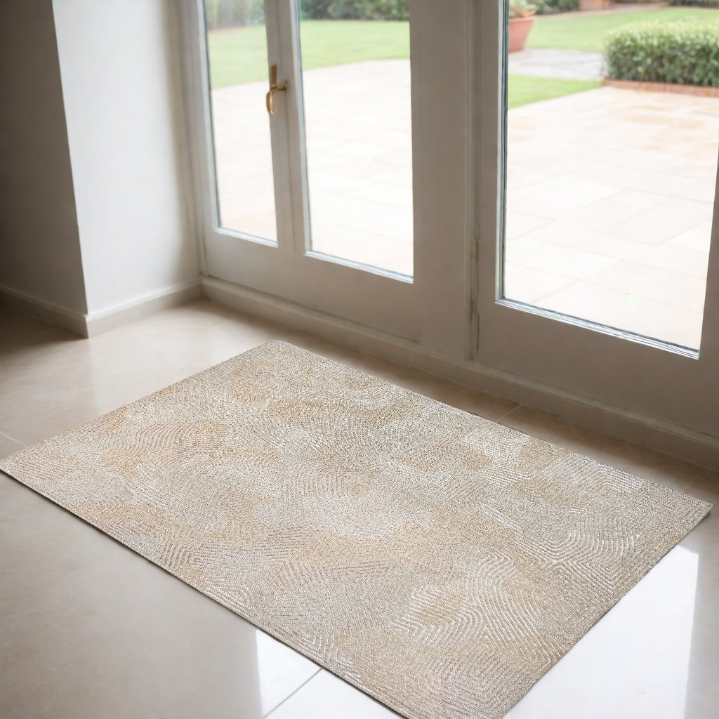 548759 3 x 5 ft. Beige & White Abstract Non Skid Rectangle Machine Woven Area Rug