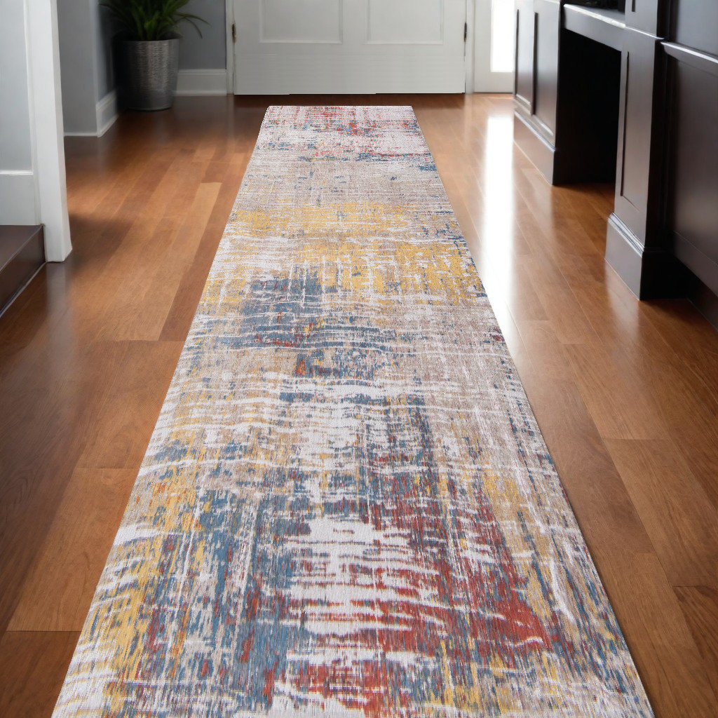 551683 10 ft. White Abstract Non Skid Rectangle Machine Woven Area Rug