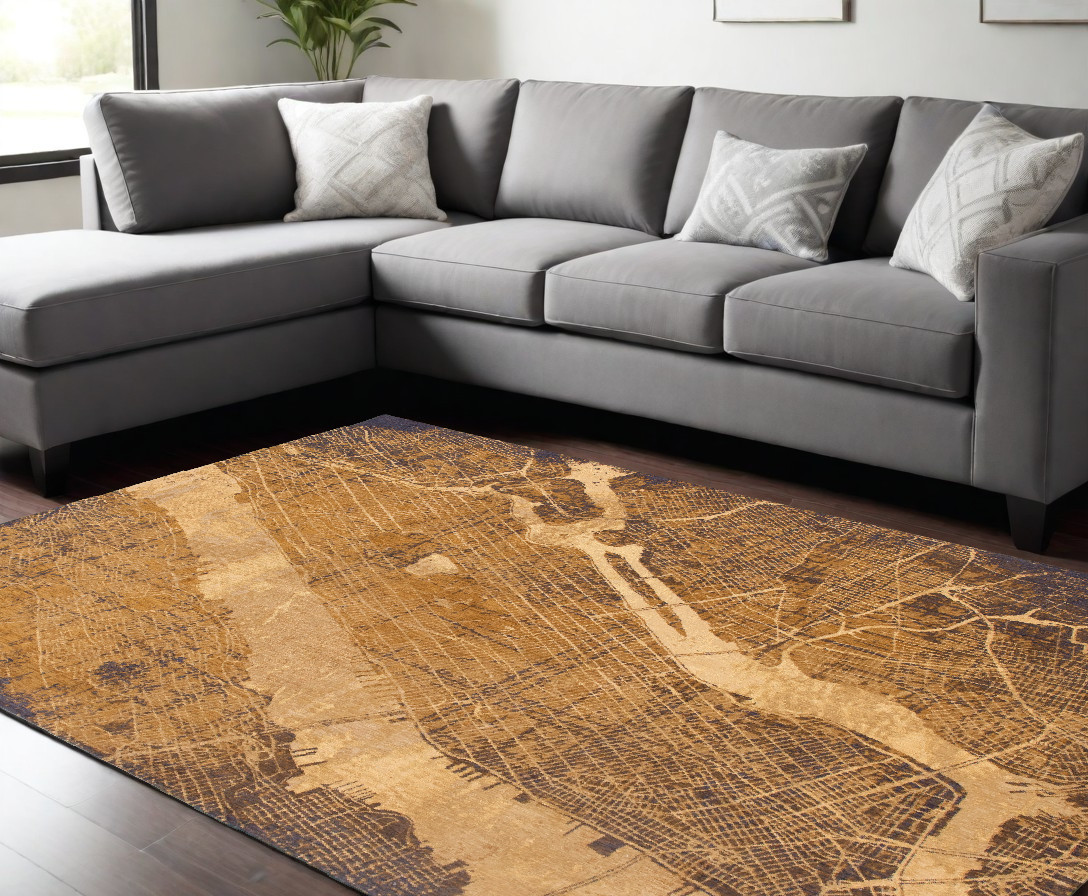 551763 9 x 13 ft. Yellow Abstract Non Skid Rectangle Machine Woven Area Rug