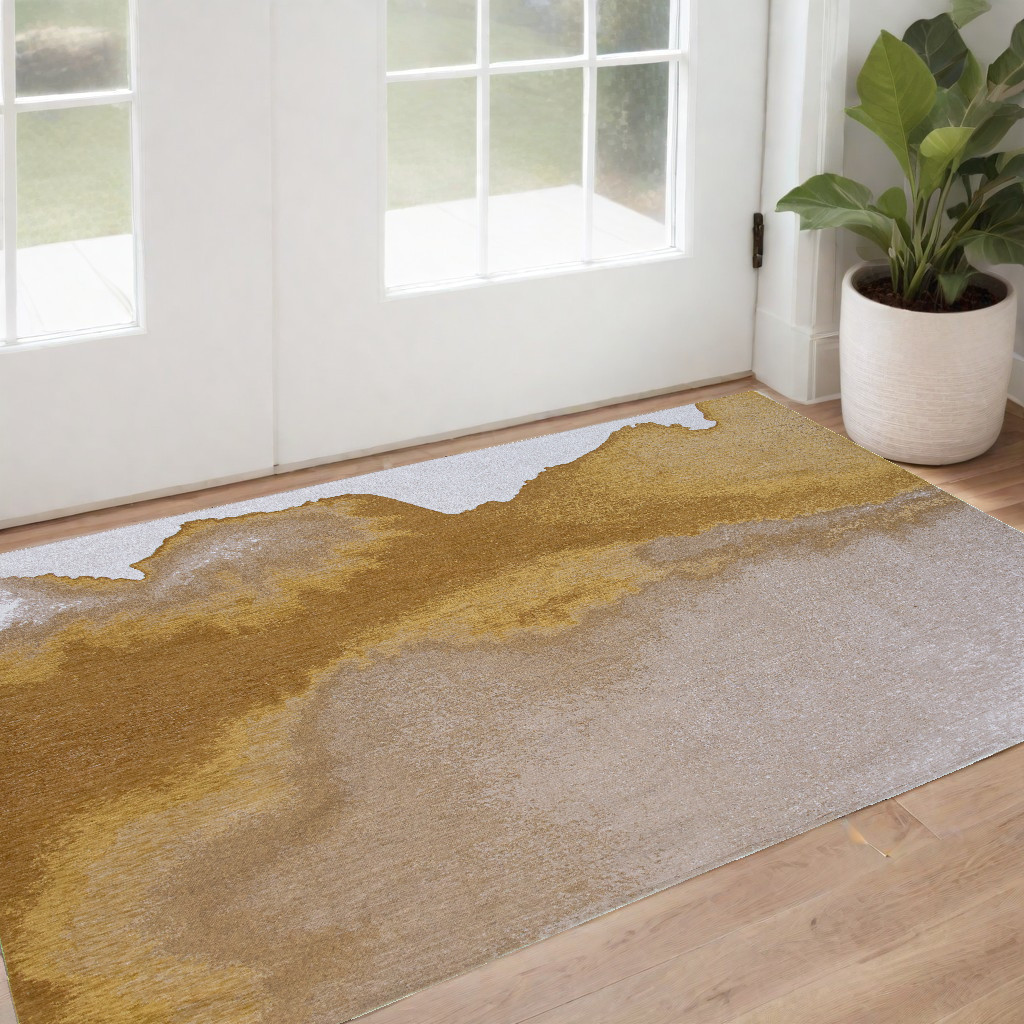 551818 3 x 5 ft. Gray & Yellow Abstract Non Skid Rectangle Machine Woven Area Rug