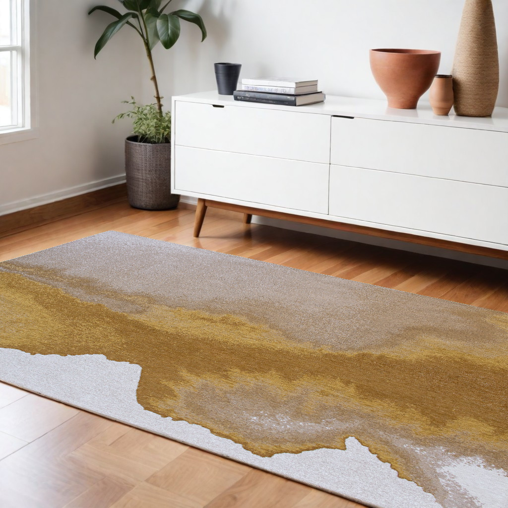 551820 6 x 8 ft. Gray & Yellow Abstract Non Skid Rectangle Machine Woven Area Rug