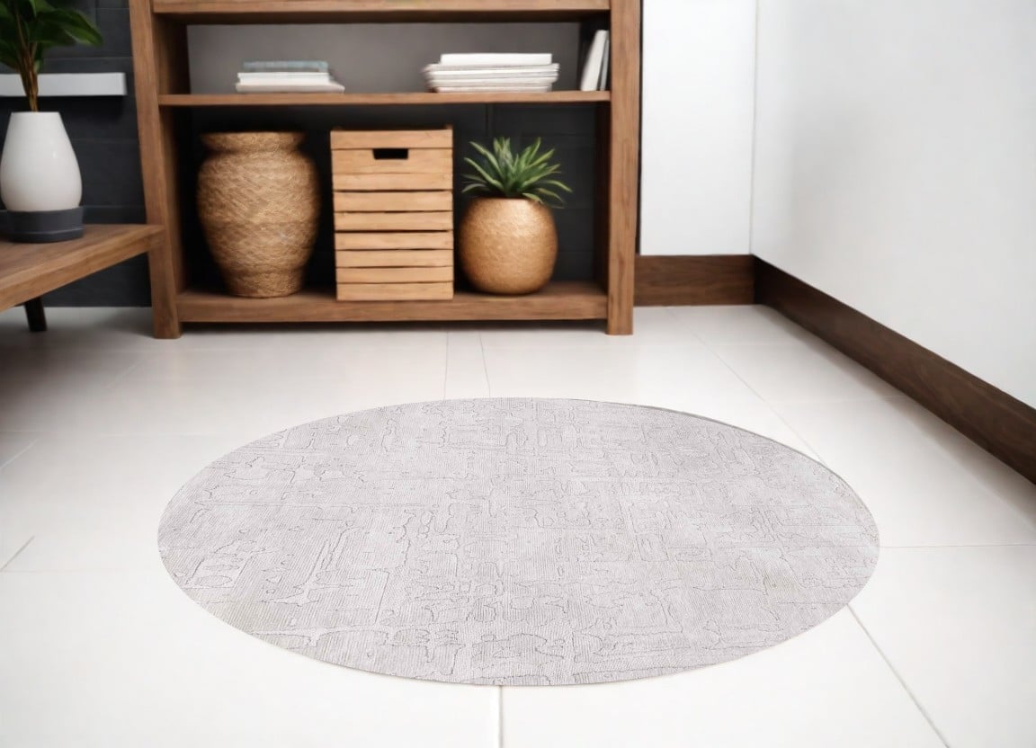 548671 8 ft. White Round Abstract Non Skid Machine Woven Area Rug