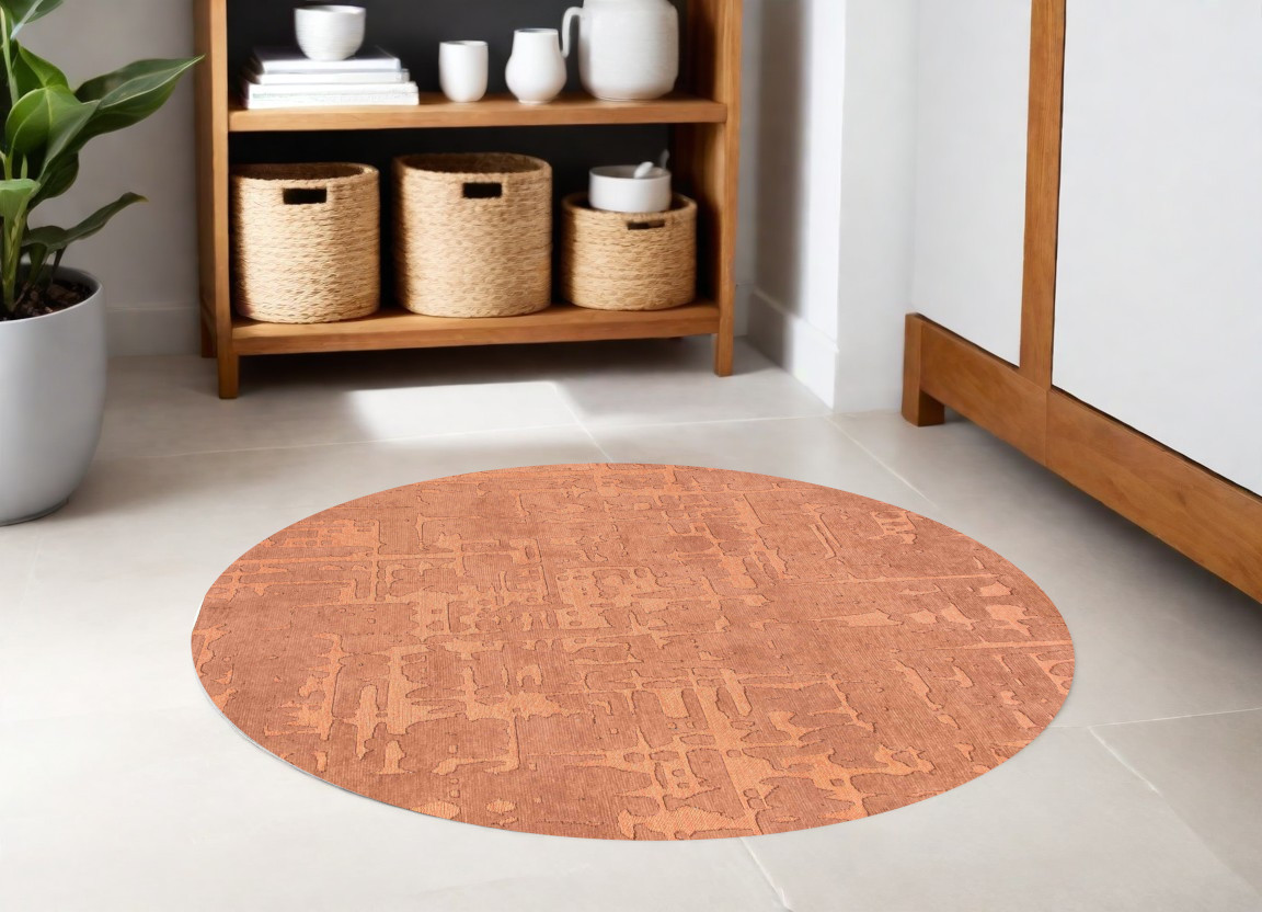 548679 8 ft. Orange Round Abstract Non Skid Machine Woven Area Rug