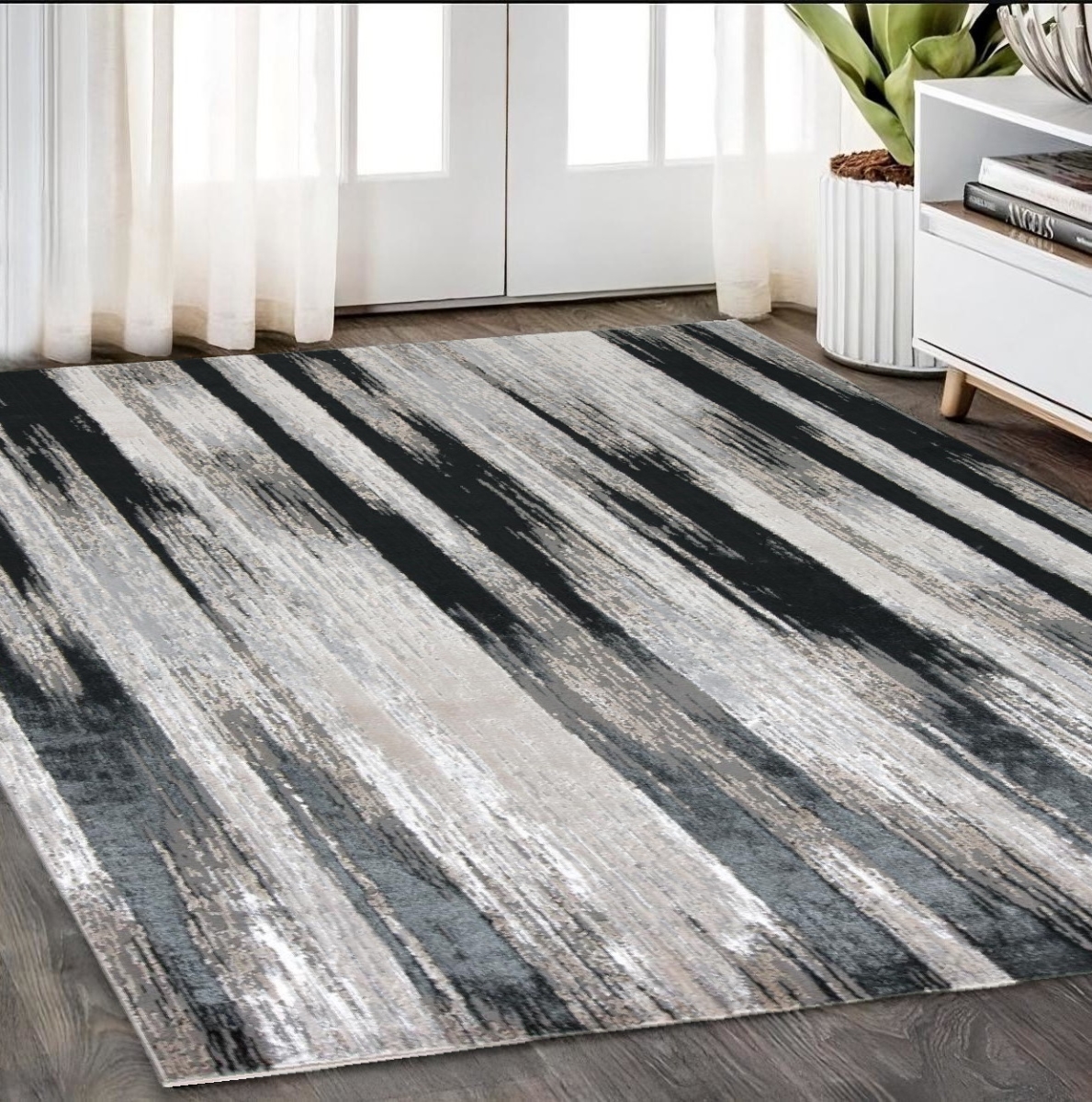 511555 5 x 8 ft. Black Silver & Gray Abstract Power Loomed Rectangle Area Rug