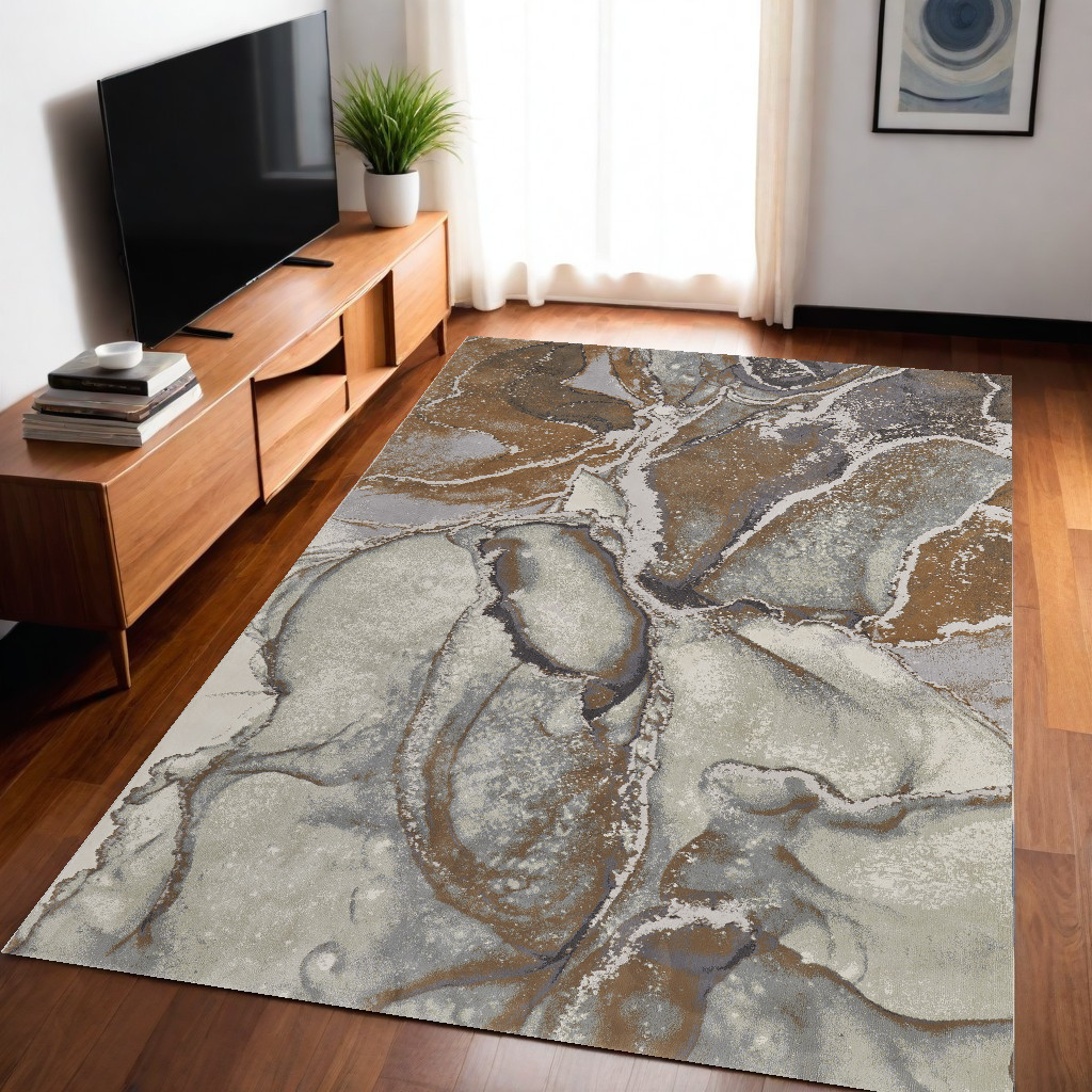 513202 5 x 8 ft. Gray & Brown Marble Power Loomed Rectangle Area Rug