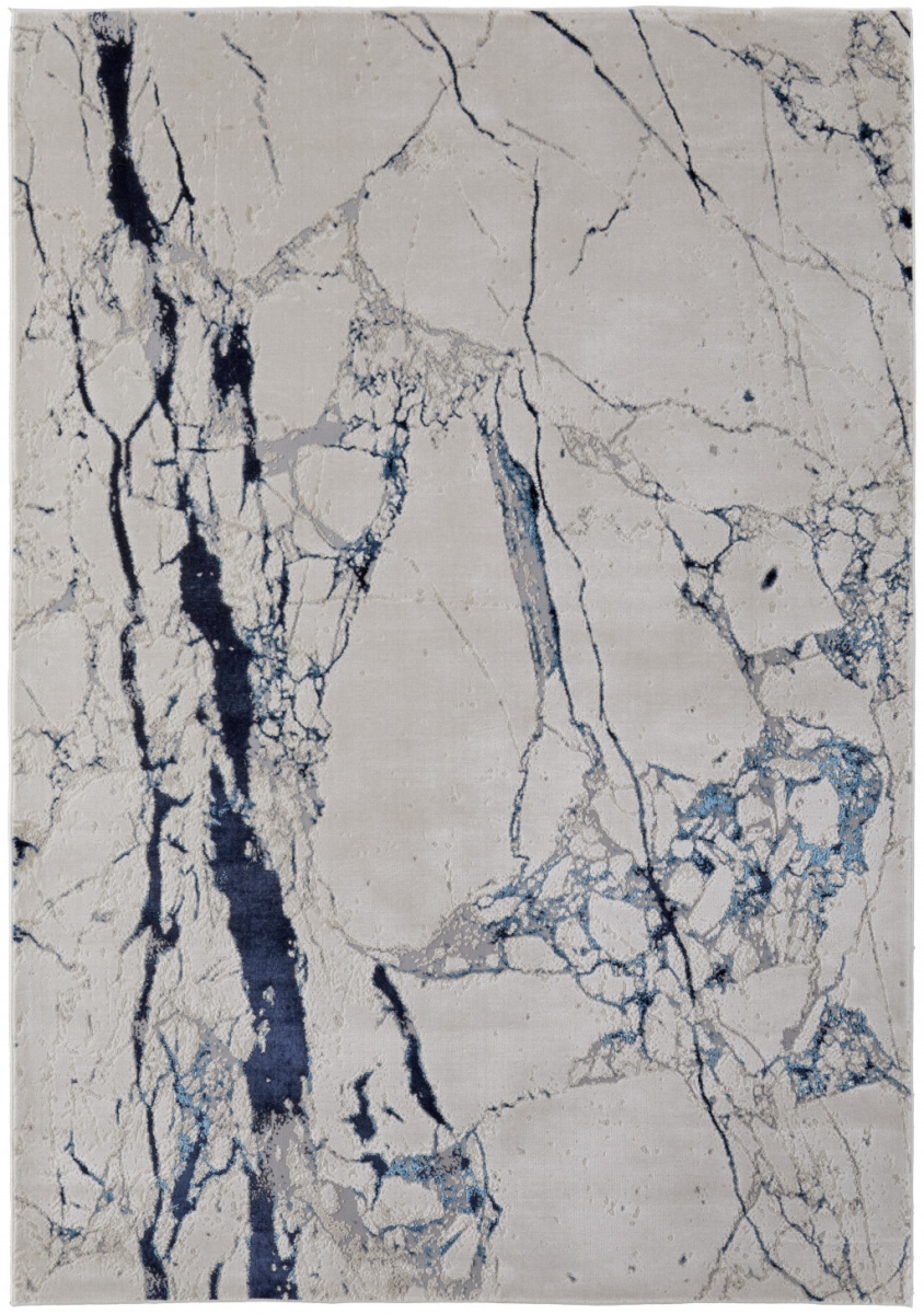 513888 8 x 10 ft. Marble Power Loom Distressed Modern Area Rug - Ivory & Blue