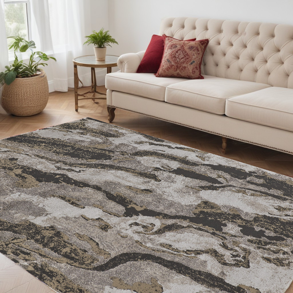 514924 5 x 8 ft. Brown & Ivory Abstract Power Loomed Distressed Rectangle Area Rug