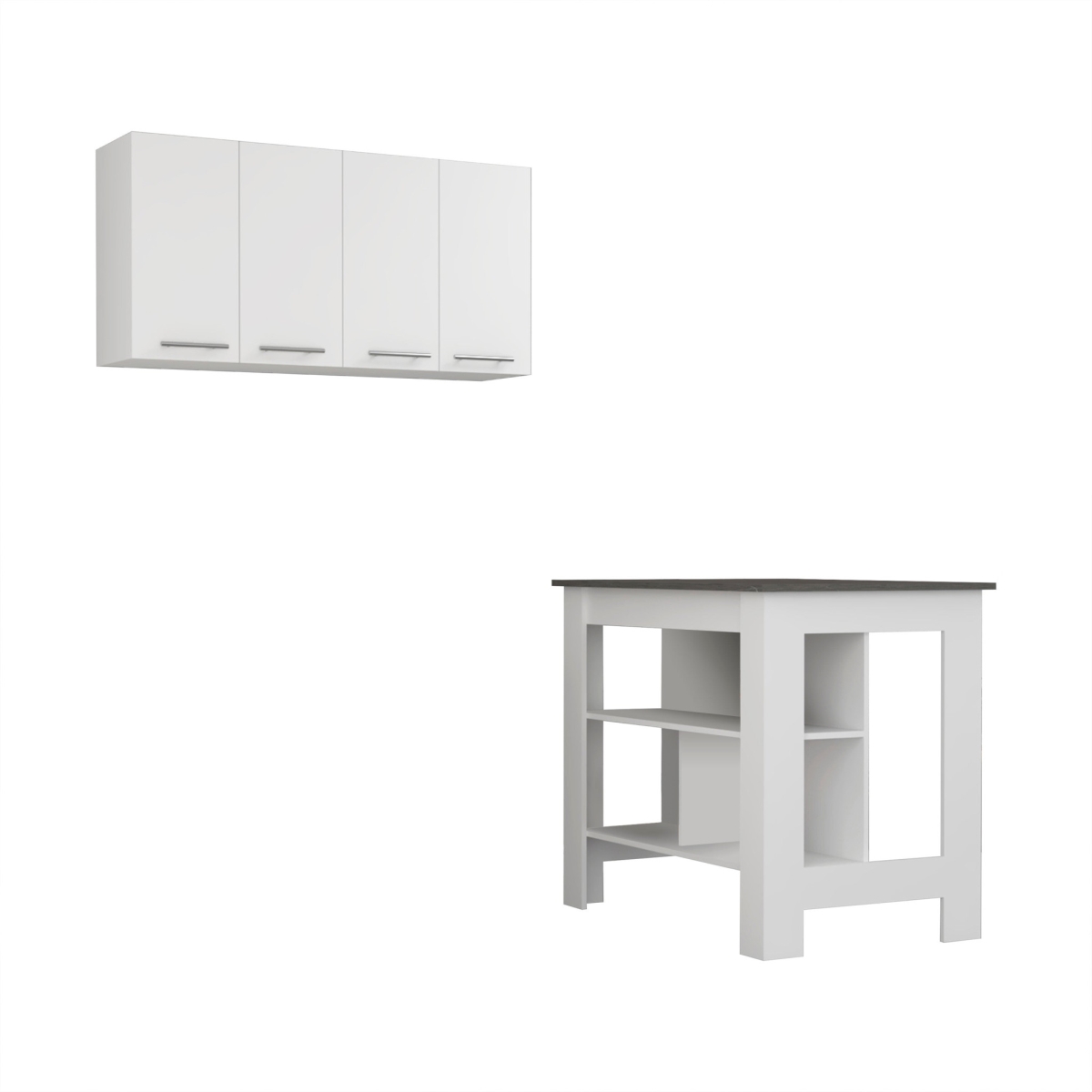519052 41 in. White & Dark Brown Kitchen Cart Island Set with Storage