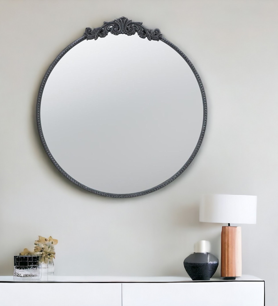 485045 32 in. Black Crowned Top Iron Framed Accent Mirror