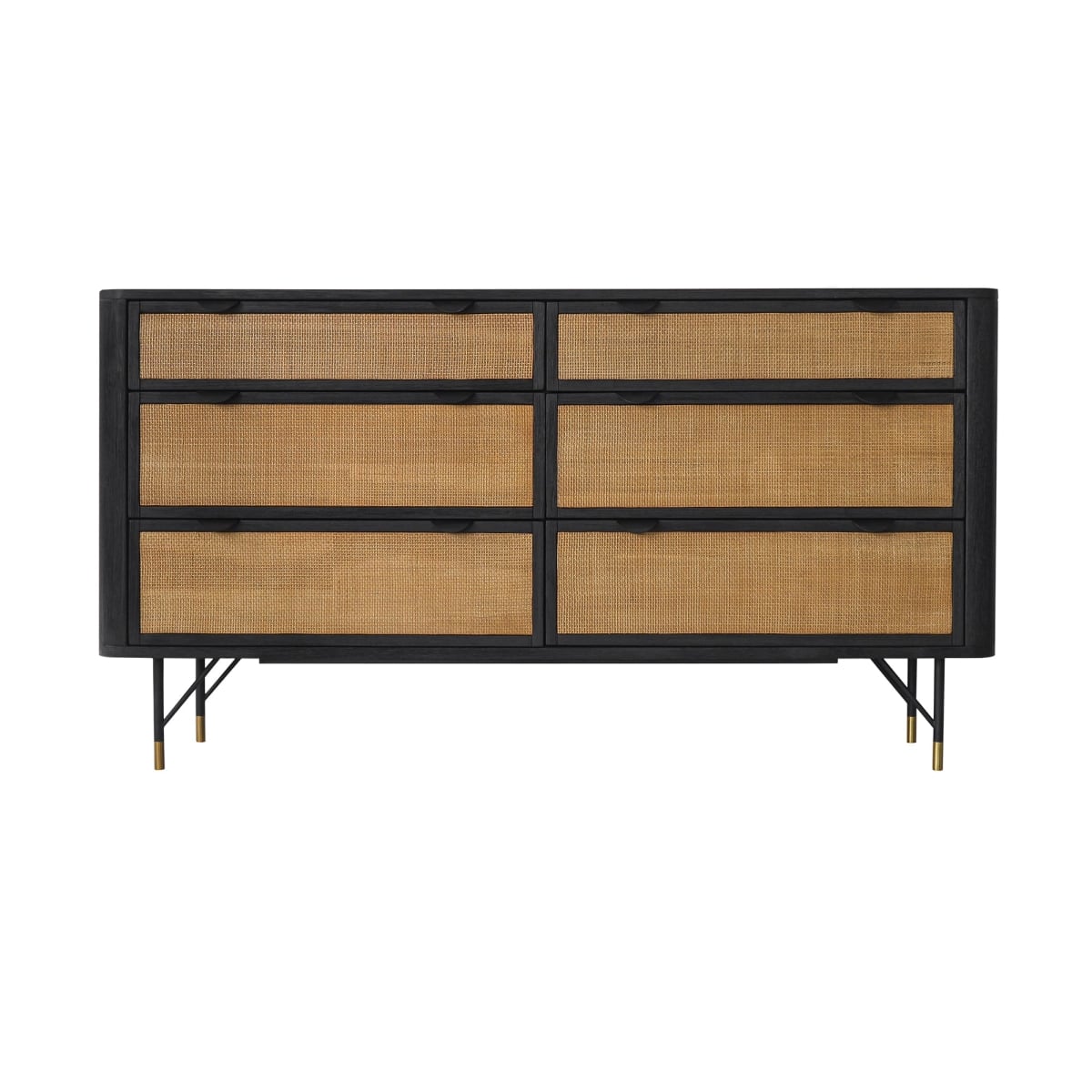 518620 61 in. Solid Wood Six Drawer Double Dresser, Natural & Black
